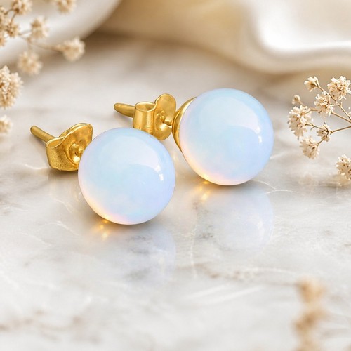 Opal ohrstecker edelstahl - edelstahl, gold